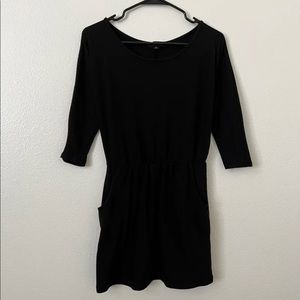 Black Quarter Sleeve Pockets Dress
